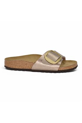 Ciabatta Birkenstock Madrid colore rosa laminato. BIRKENSTOCK- | MADRID BIG BUCKLE GRACEFUL TAUPE BIRKO FLAMINATO ROSA